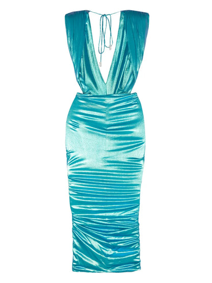 Foiled Drape-Detailing Dress