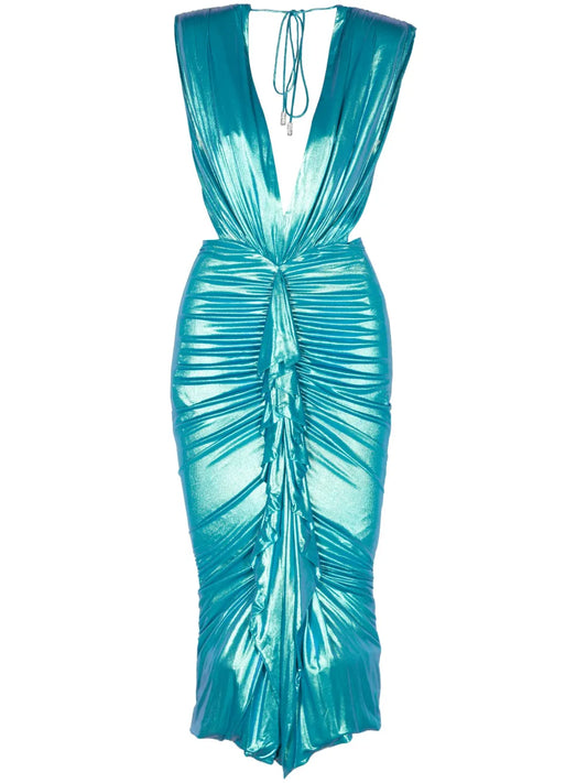Foiled Drape-Detailing Dress