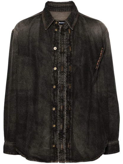 Asymmetric Hook-Fastening Denim Shirt