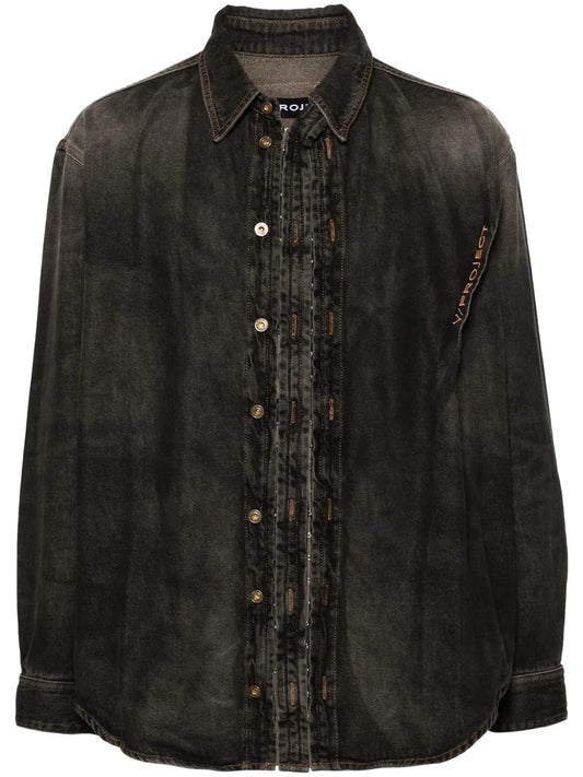 Asymmetric Hook-Fastening Denim Shirt