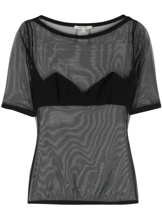 Bra-Effect-Panel Mesh T-Shirt