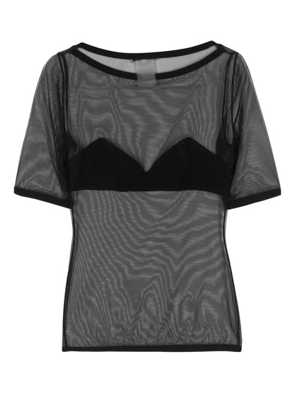 Bra-Effect-Panel Mesh T-Shirt