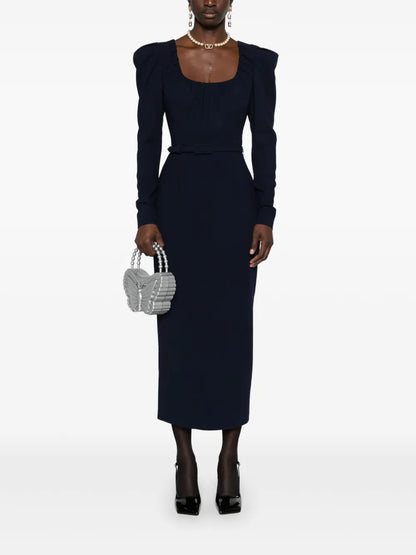 Scoop-Neck Belted Midi Dress