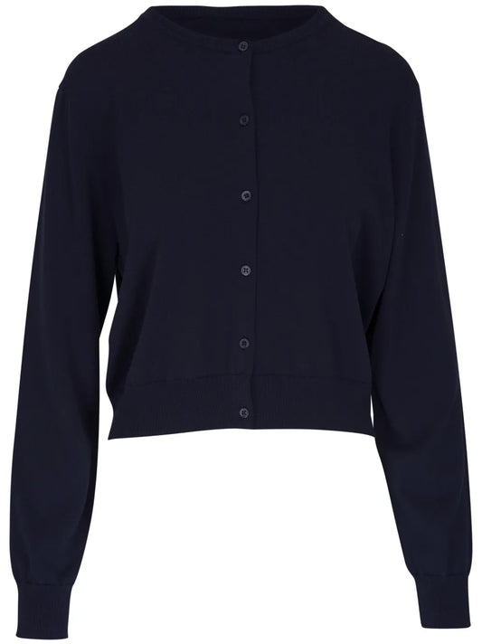 Fine-Knit Round-Neck Cardigan