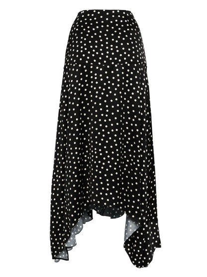 Asymmetric Polka-Dot Maxi Skirt