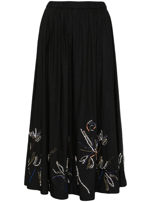 Crystal-Embellished Flared Midi Skirt