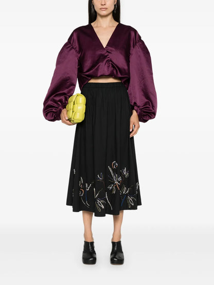 Crystal-Embellished Flared Midi Skirt