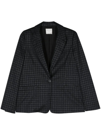 Grid-Pattern Single-Breasted Blazer