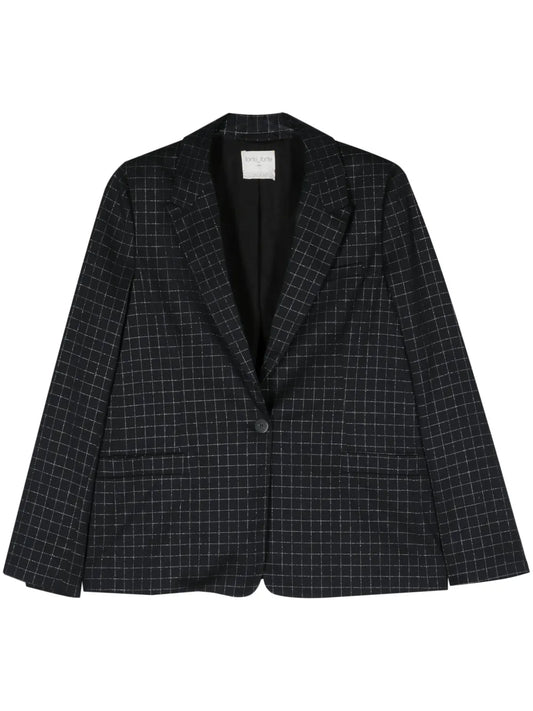 Grid-Pattern Single-Breasted Blazer