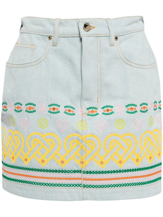 Embroidered Cotton Mini Skirt