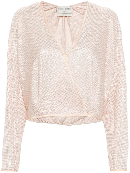 Lurex-Detail Houndstooth Wrap Top
