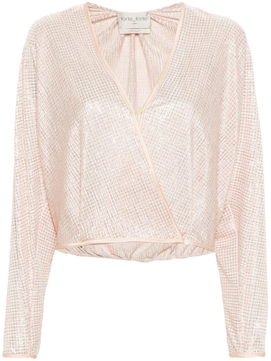 Lurex-Detail Houndstooth Wrap Top
