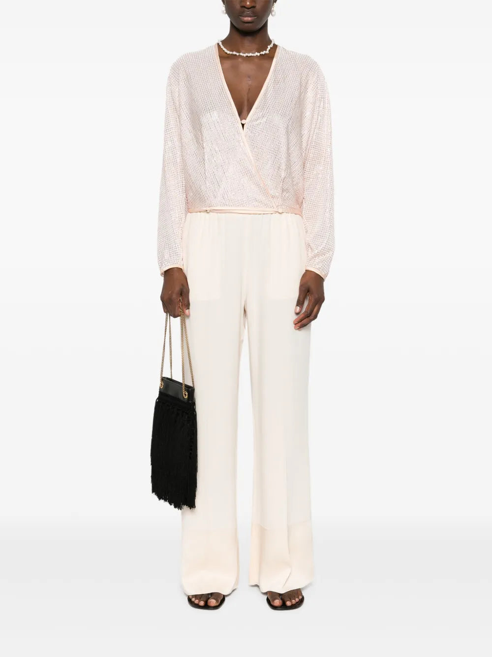 Lurex-Detail Houndstooth Wrap Top