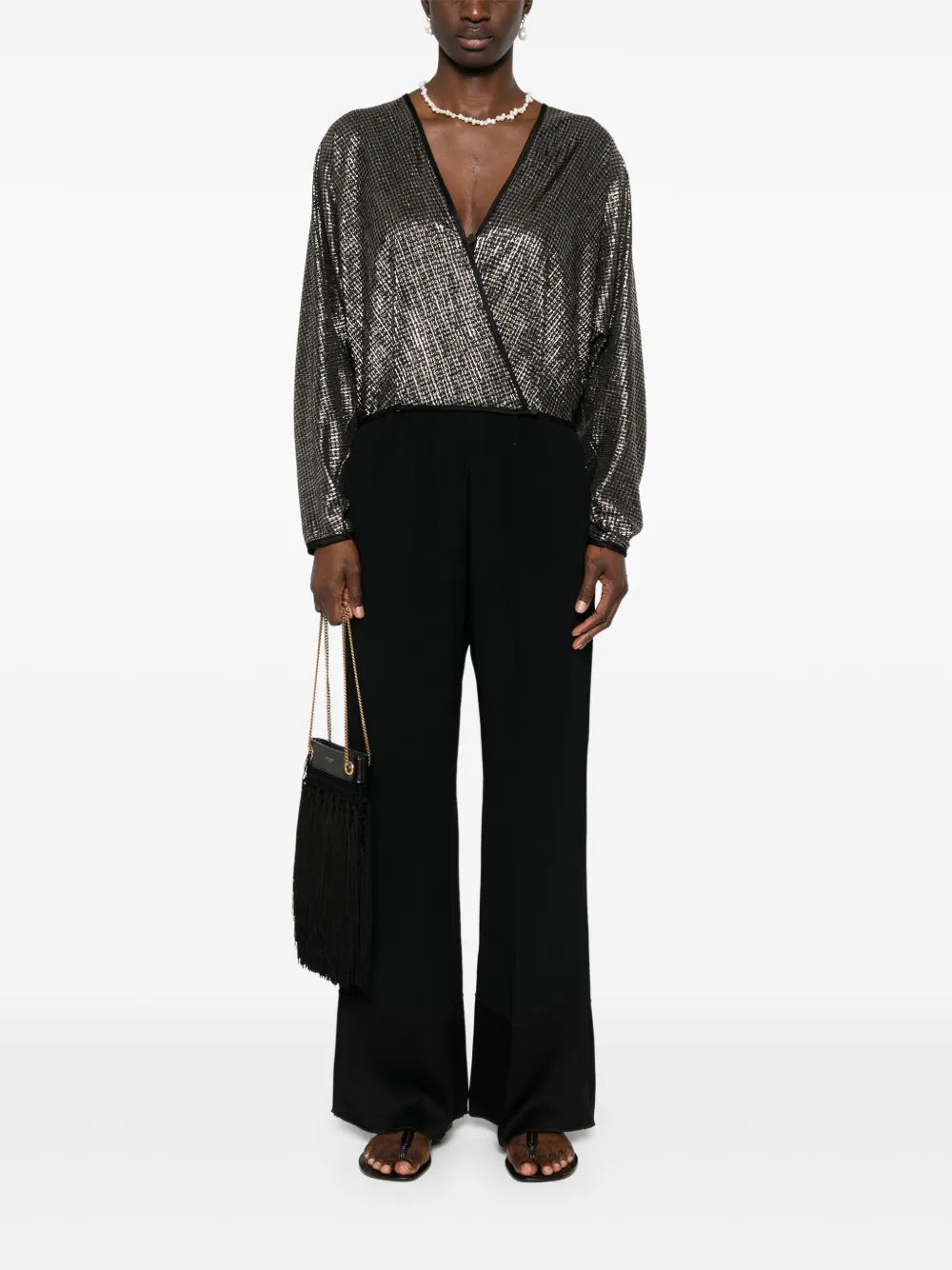 Lurex-Detail Houndstooth Wrap Top
