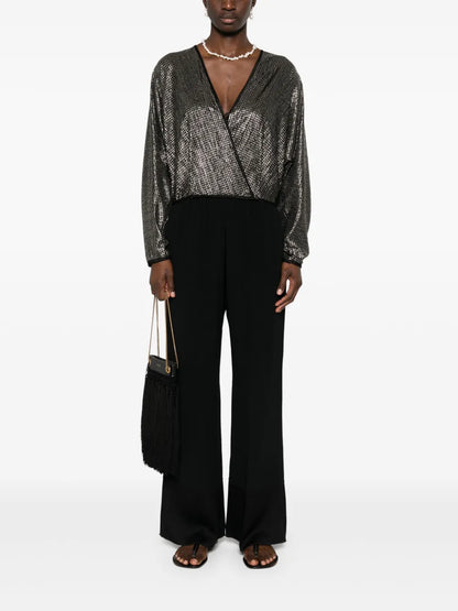 Lurex-Detail Houndstooth Wrap Top