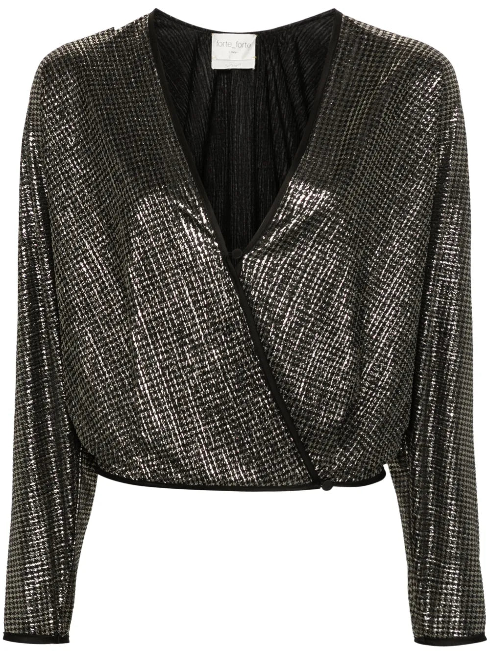 Lurex-Detail Houndstooth Wrap Top