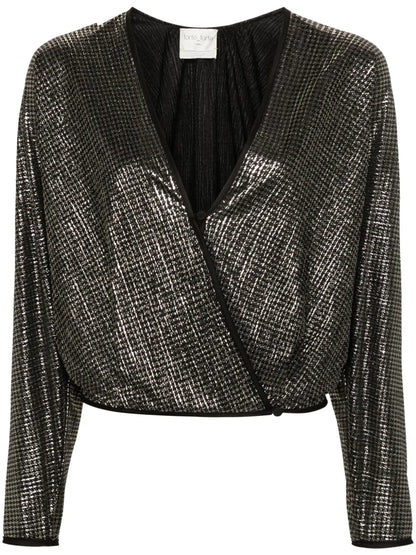 Lurex-Detail Houndstooth Wrap Top