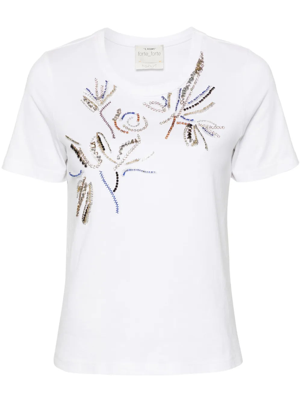 Bead-Embellishment Cotton T-Shirt