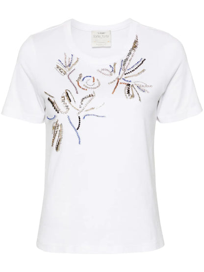 Bead-Embellishment Cotton T-Shirt