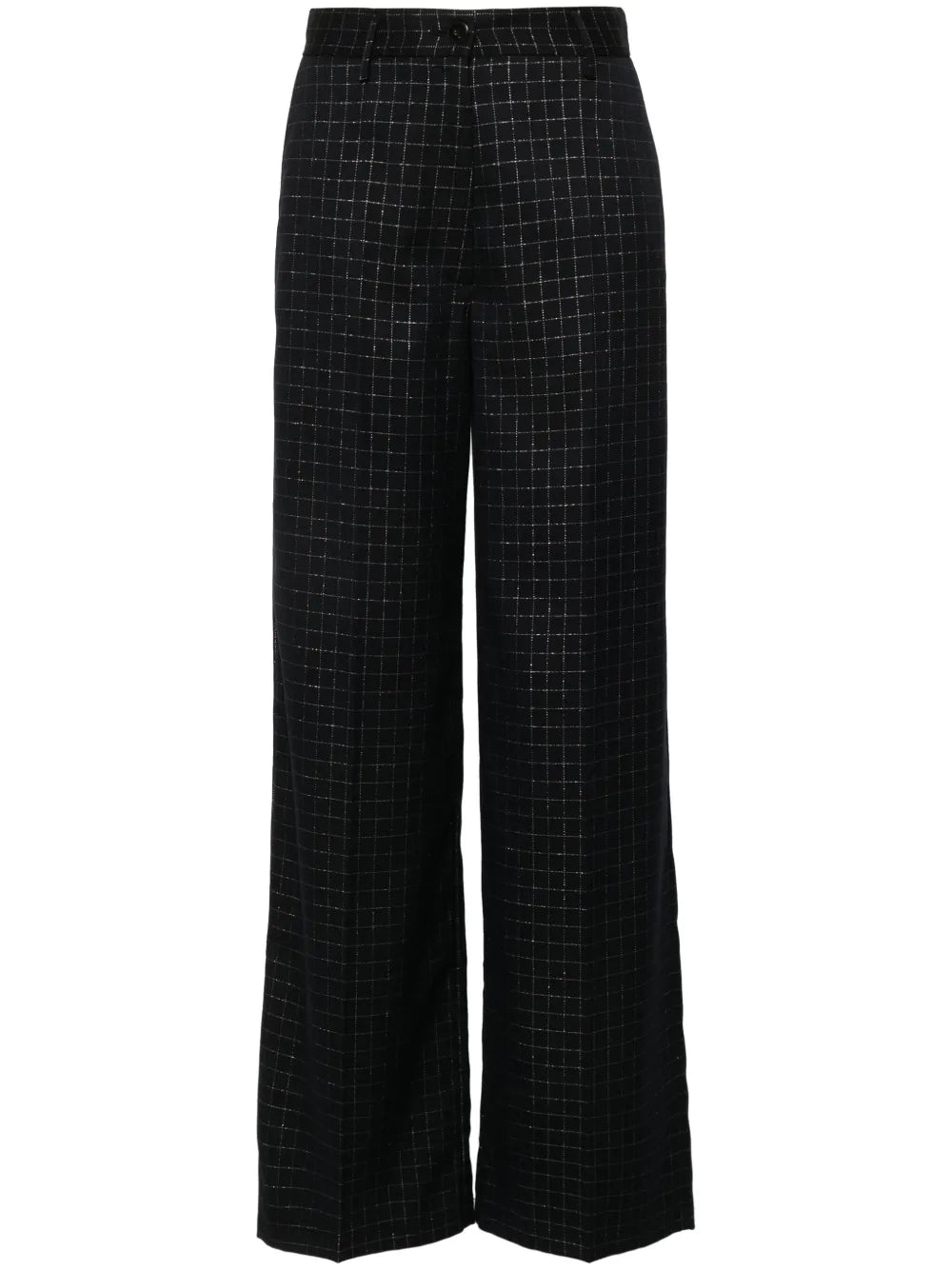 Check-Pattern Wide-Leg Trousers