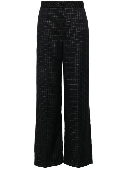 Check-Pattern Wide-Leg Trousers