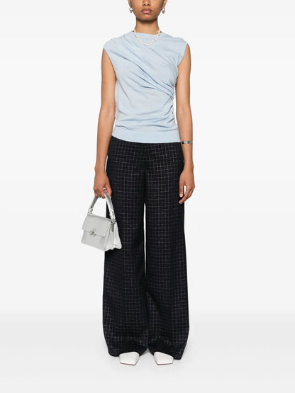 Check-Pattern Wide-Leg Trousers