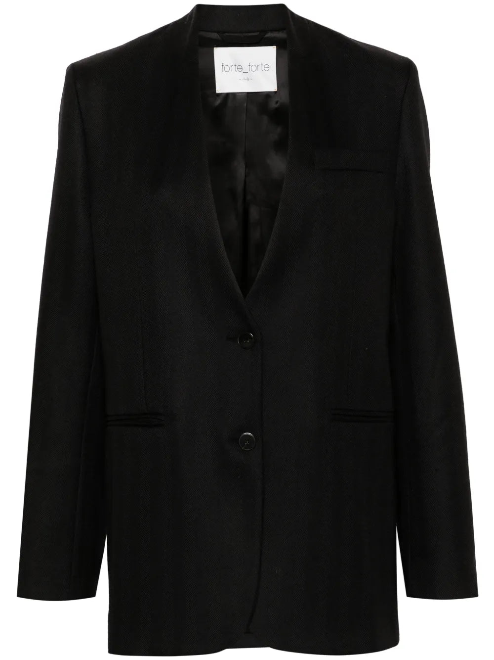 Collarless Herringbone Single-Breasted Blazer