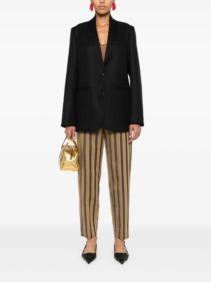 Collarless Herringbone Single-Breasted Blazer