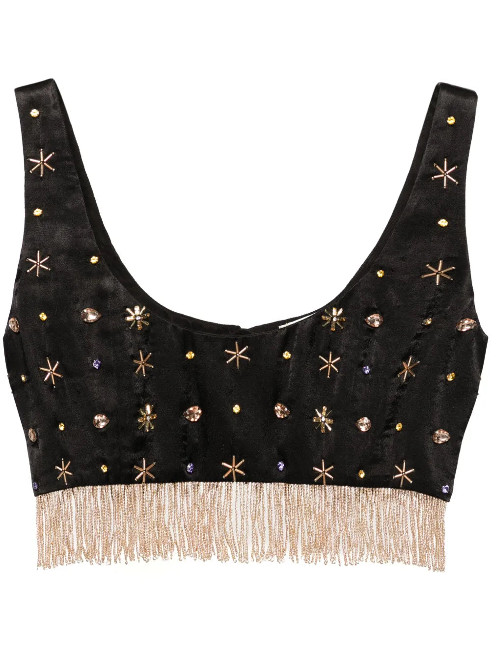 Fringed Bead-Embellished Crop Top