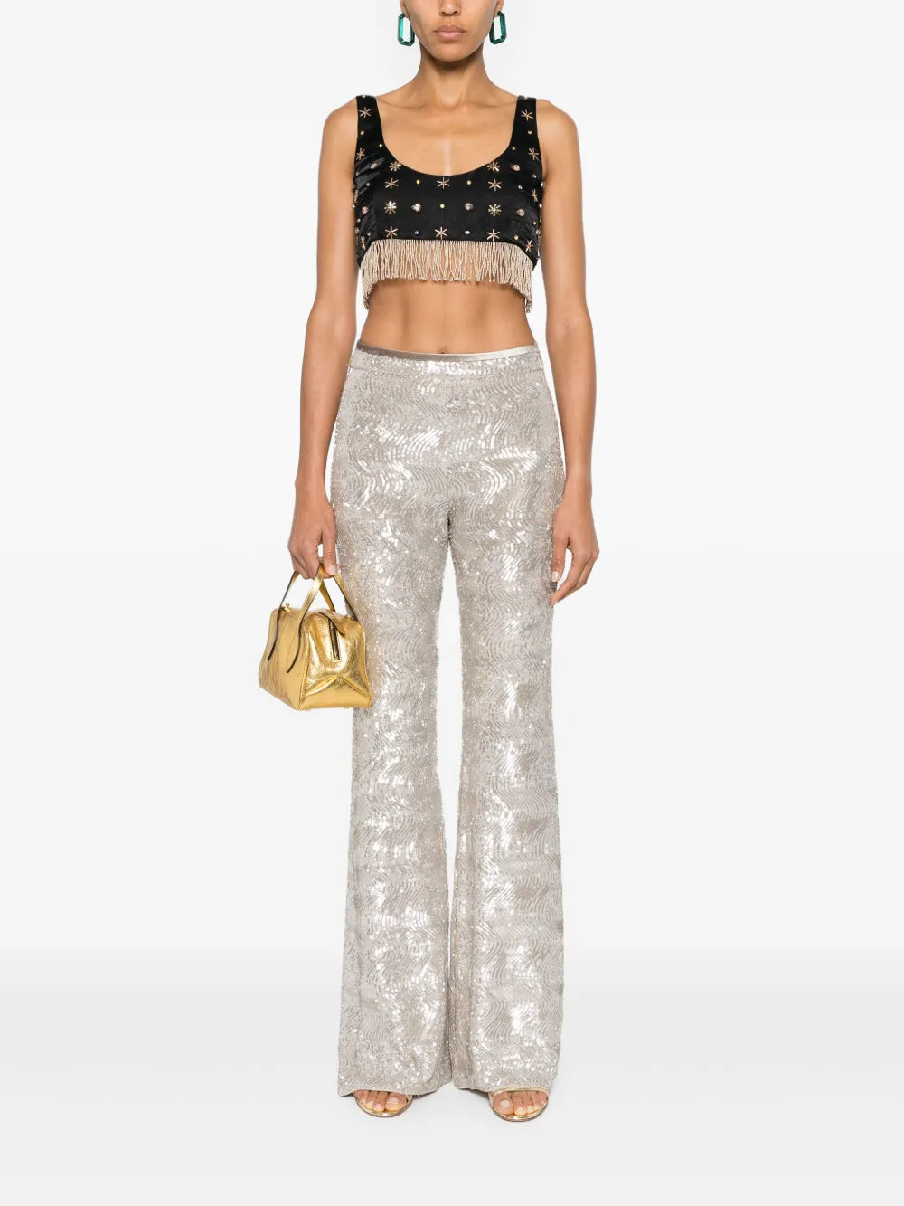 Fringed Bead-Embellished Crop Top