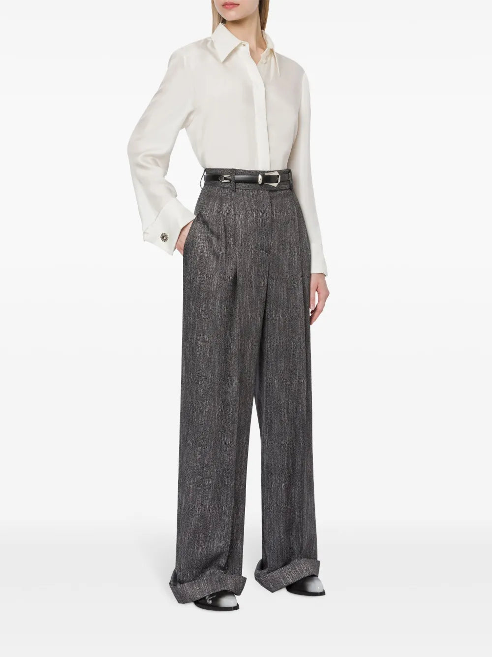 Pointed-Collar Silk Shirt