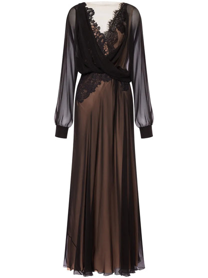 Lace-Embellished Chiffon Dress