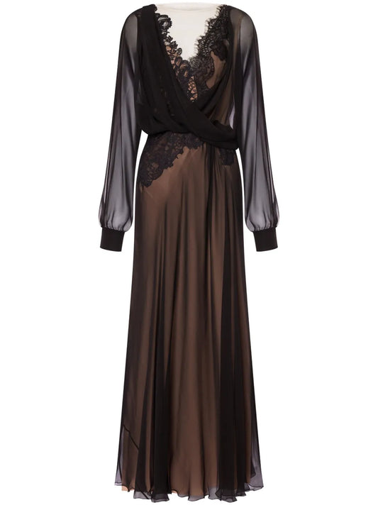 Lace-Embellished Chiffon Dress