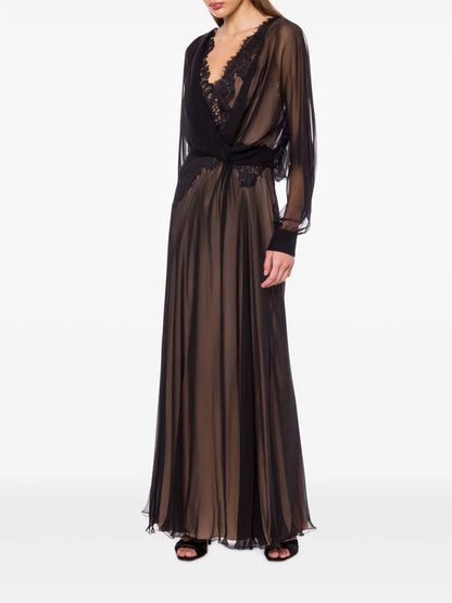 Lace-Embellished Chiffon Dress