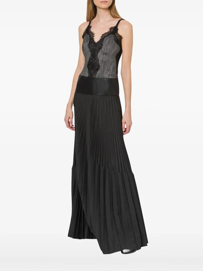 Satin-Trim Long Dress