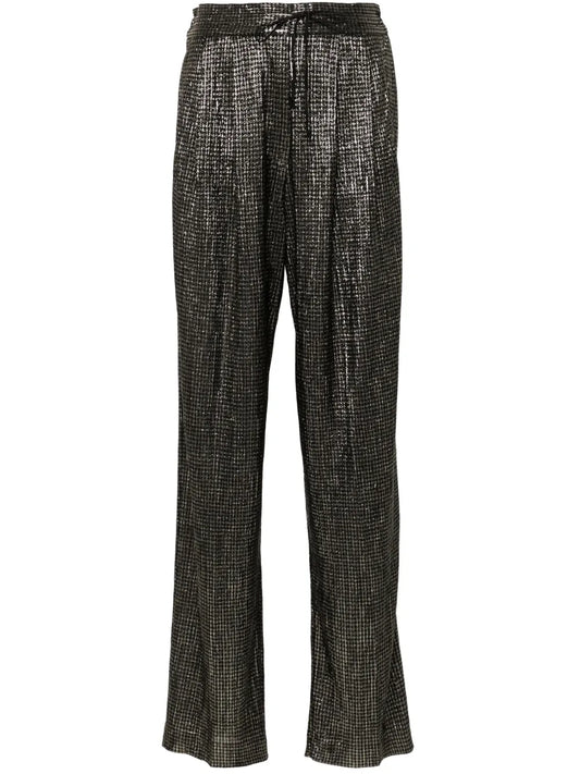 Houndstooth Metallic Straight Trousers