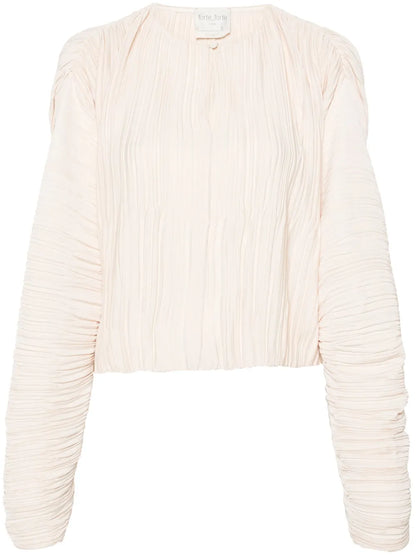 Long-Sleeve Pleated Blouse