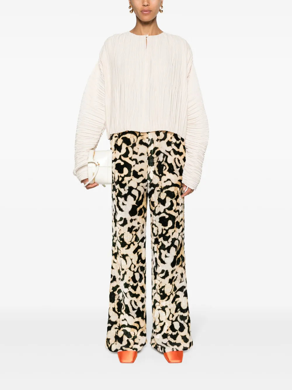 Long-Sleeve Pleated Blouse