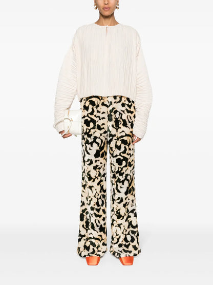 Long-Sleeve Pleated Blouse