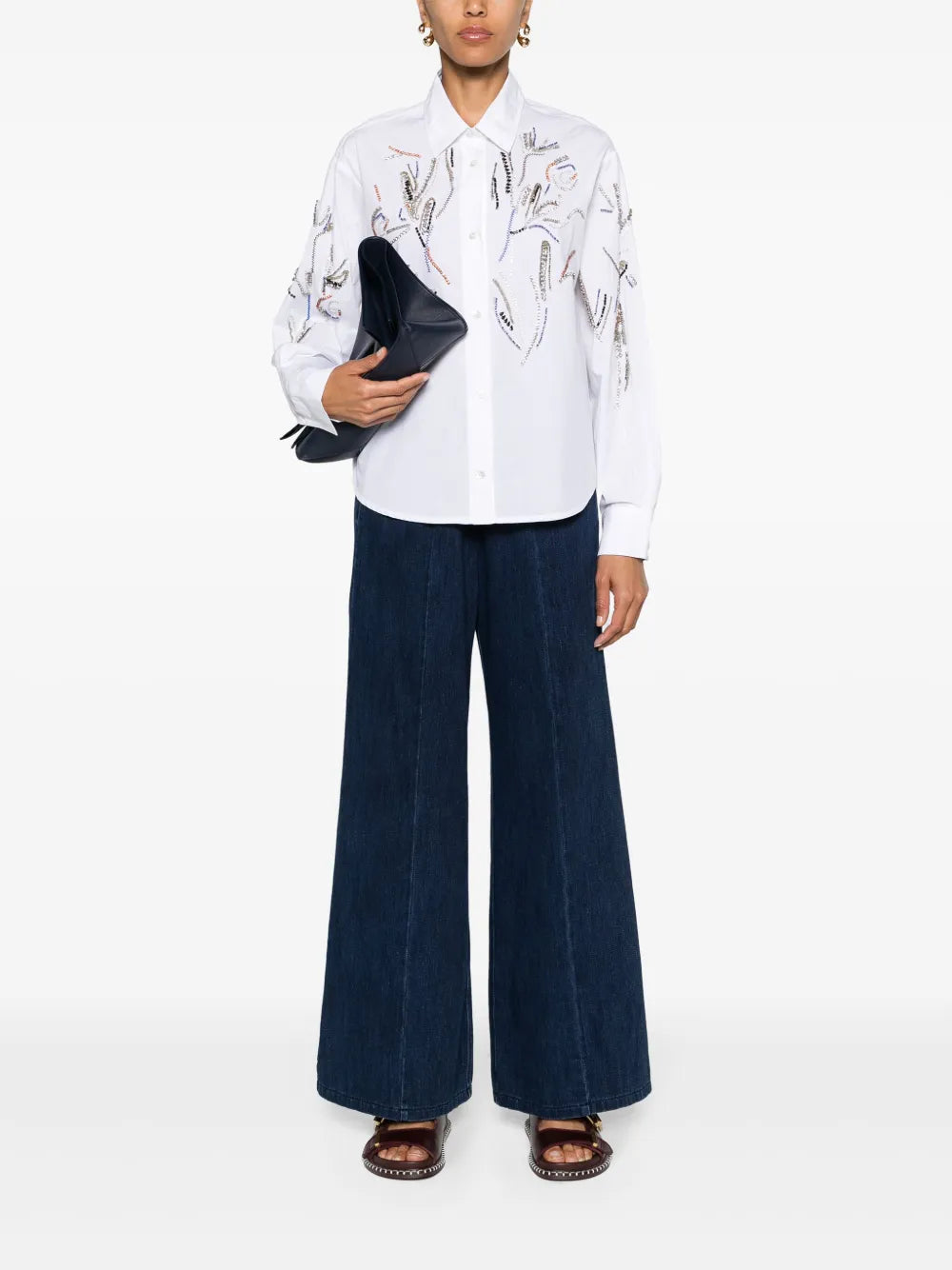 Rhinestone-Detailed Poplin Shirt