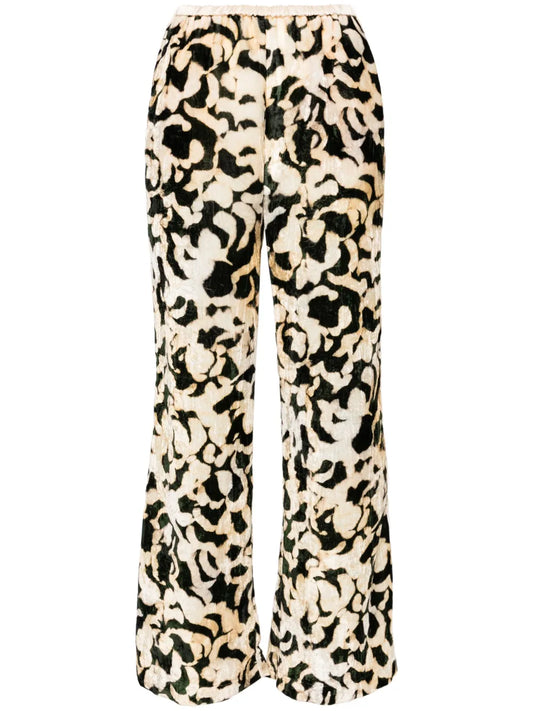 Abstract-Print Crushed-Velvet Trousers