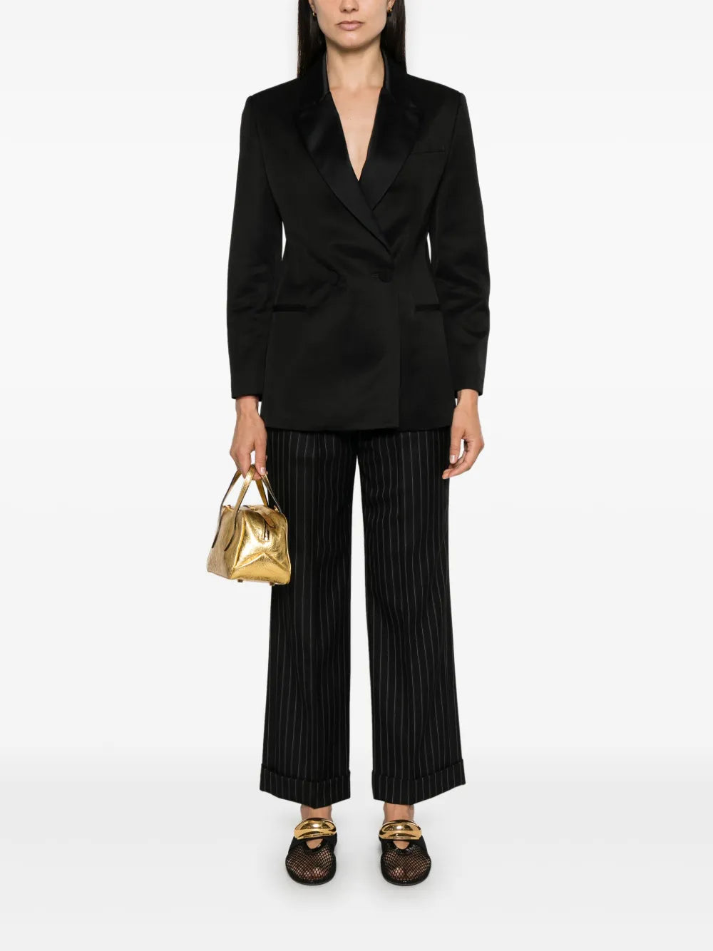 Double-Breasted Satin Blazer
