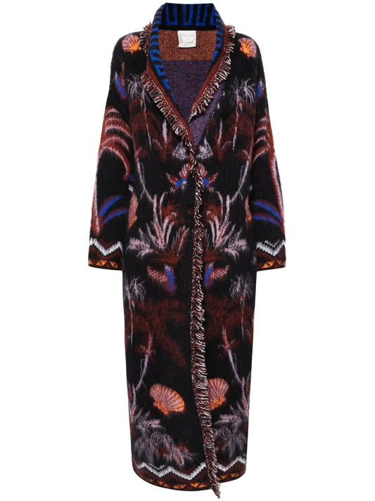 Patterned-Jacquard Knitted Coat