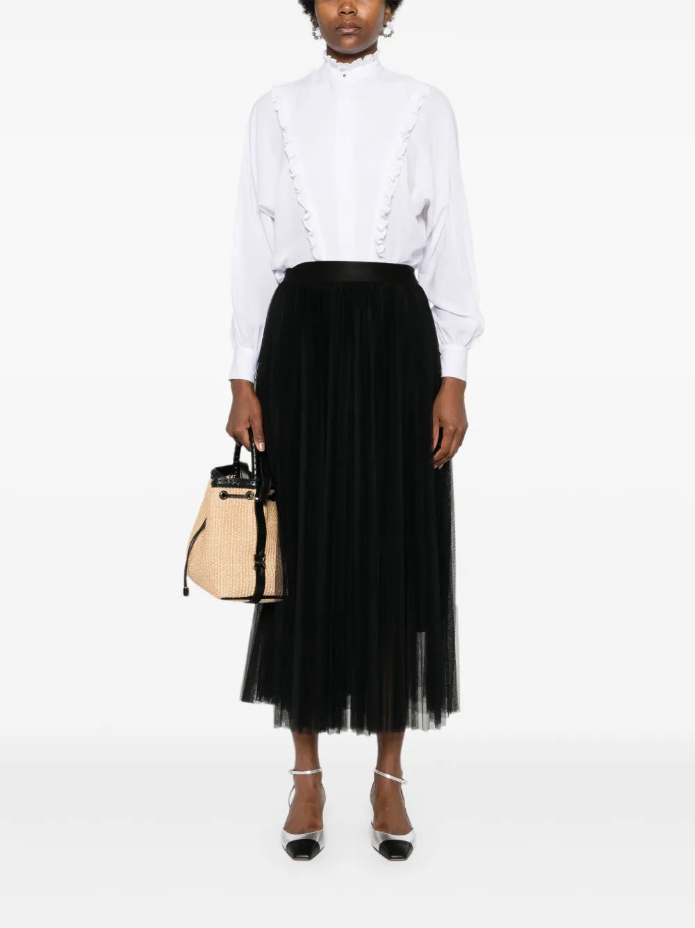 Pleated Tulle Midi Skirt