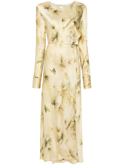 Floral-Print Satin Wrap Dress