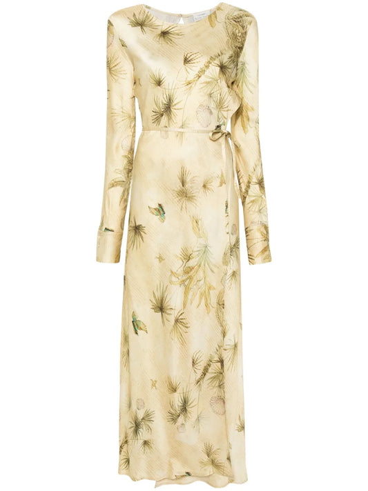 Floral-Print Satin Wrap Dress