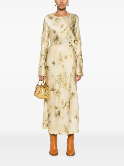 Floral-Print Satin Wrap Dress
