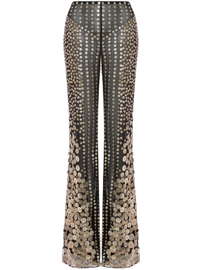 Sequin-Embellished Flared Trousers