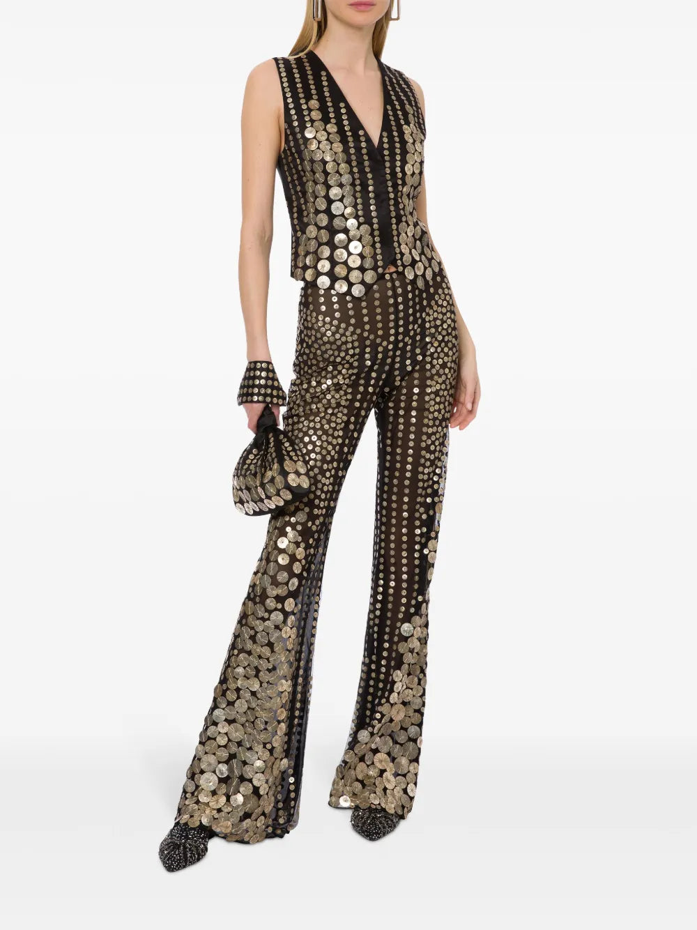 Sequin-Embellished Flared Trousers