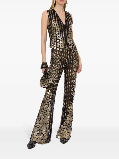 Sequin-Embellished Flared Trousers